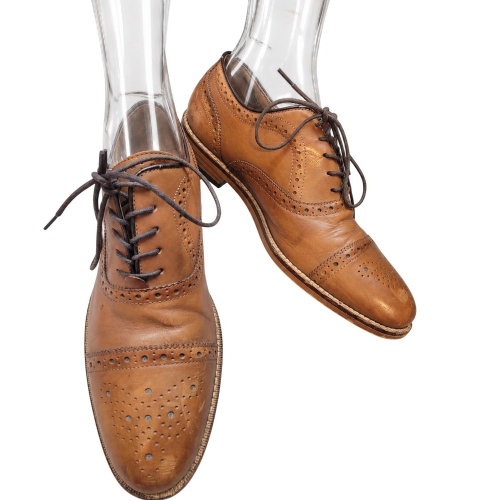 Aston Grey Collection Kobe Wingtip Cap Toe Oxford Cognac Leather Shoes SKUM090